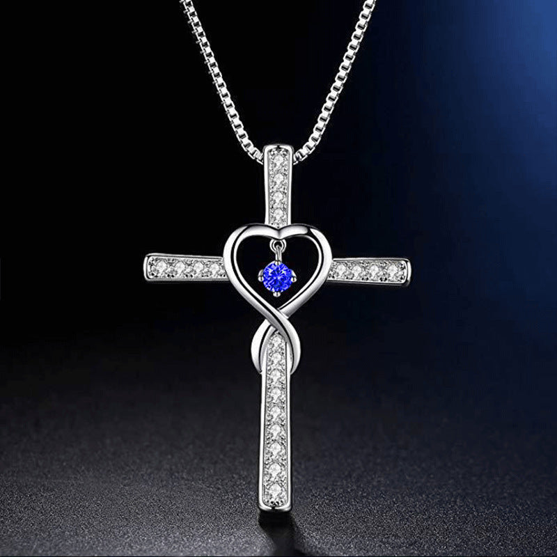 Infinity Cross Birthstone Pendant Necklace for Women
