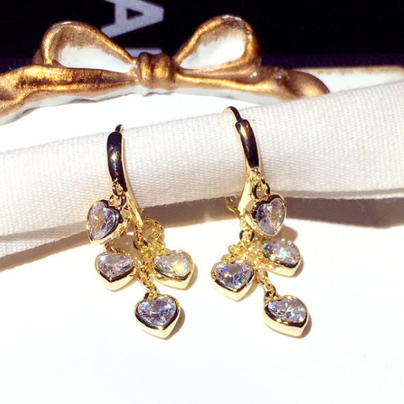Heart-Shaped Zircon Inlaid Earrings – Trendy Design Eardrops
