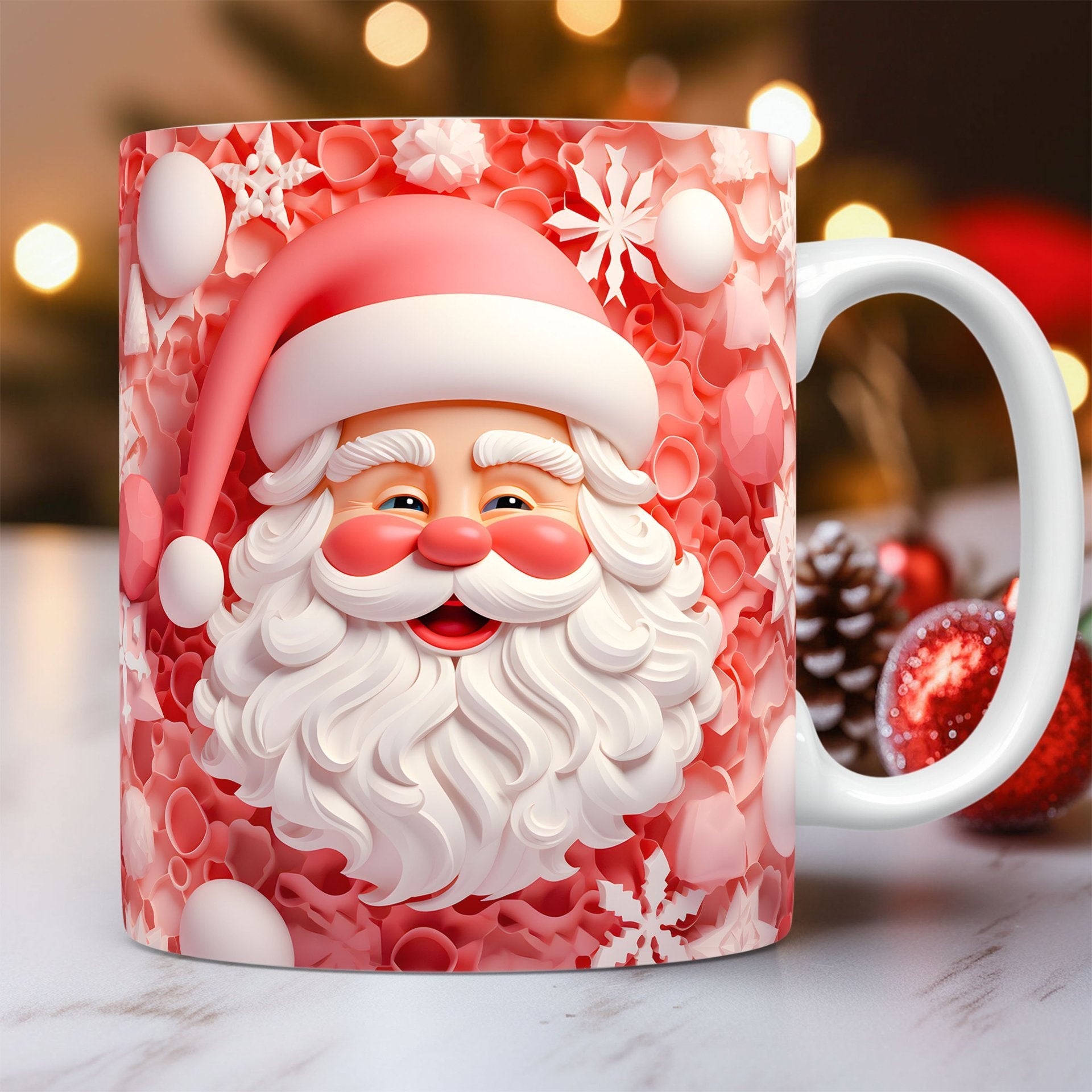3D Christmas Ceramic Mug - Snowman & Santa Design