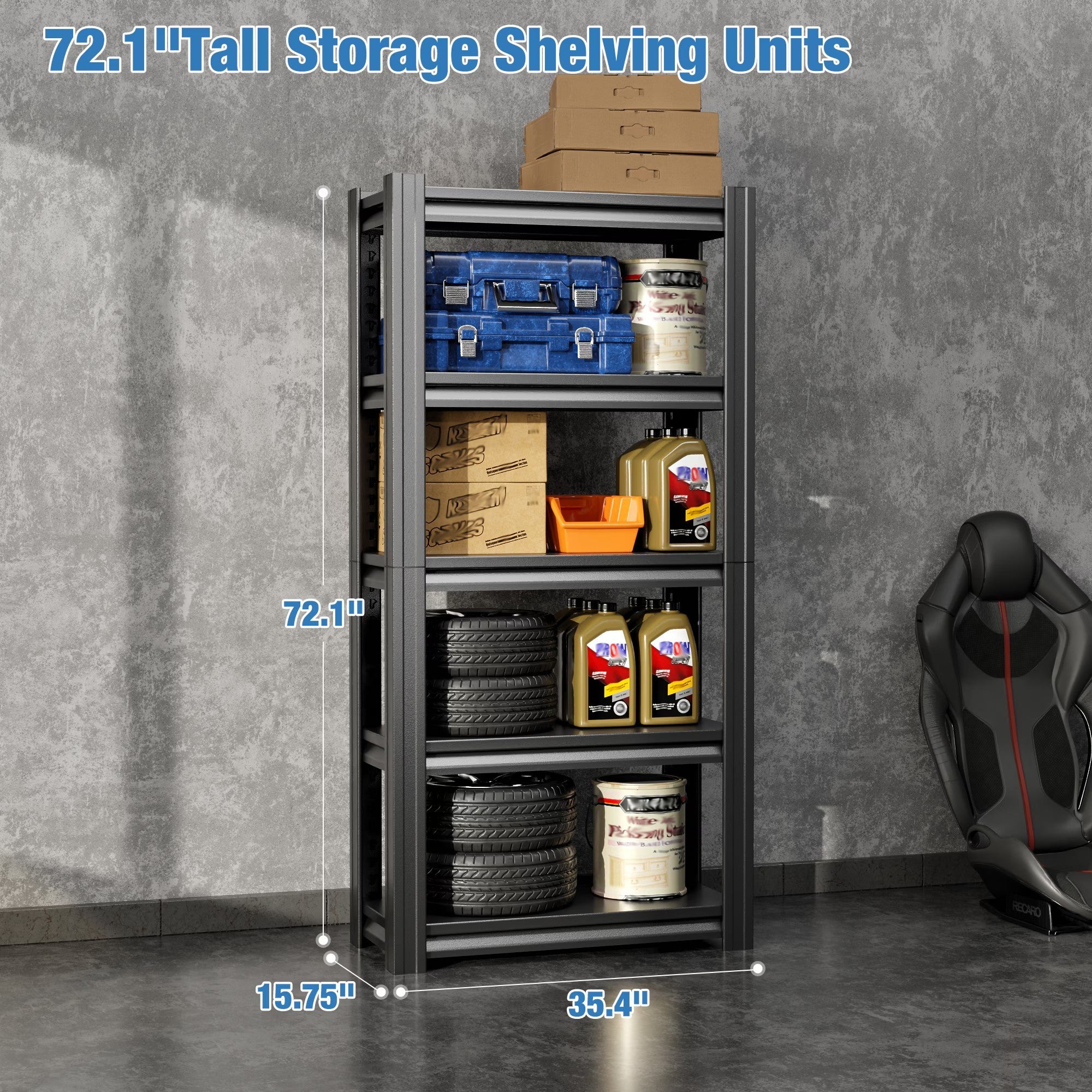 Heavy Duty Garage Shelving - 5 Tier Adjustable Metal Unit