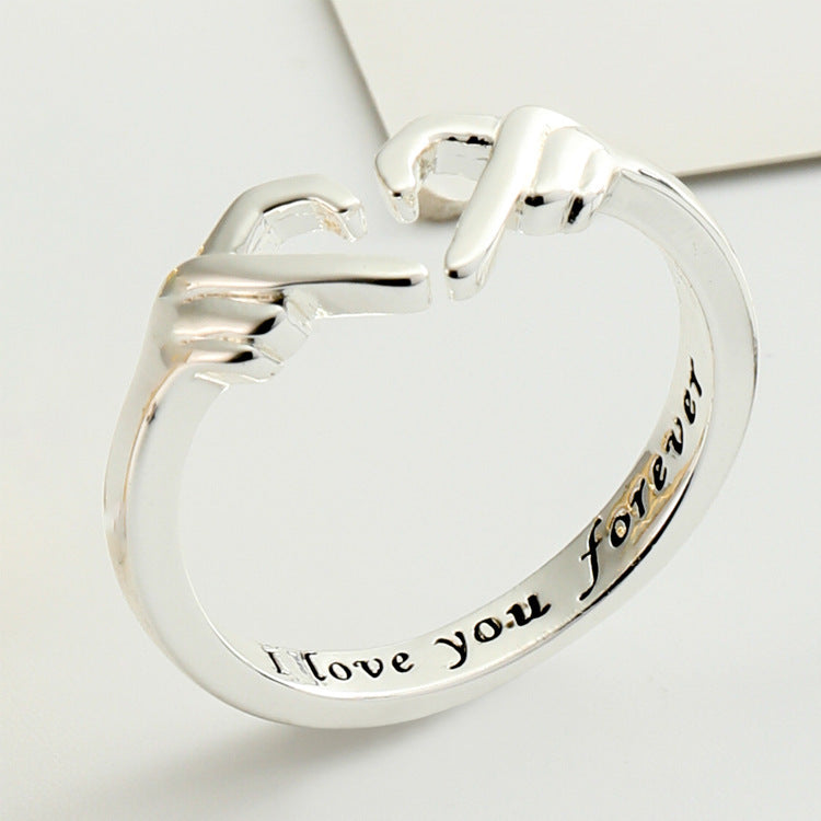Romantic Heart Hand Hug Ring - Silver Couple Jewellery