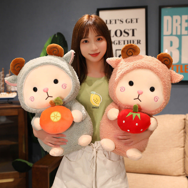 Little Sheep Plush Toy With Strawberry