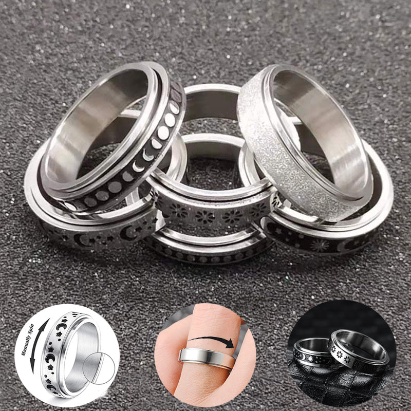 Stainless Steel Spinner Ring β Moon & Stars Anxiety Relief