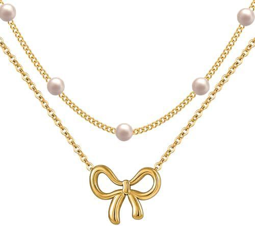 Double Layer Pearl Bow Pendant Necklace