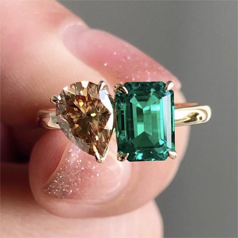 Luxury Green-Yellow Zircon Square Gold Ring