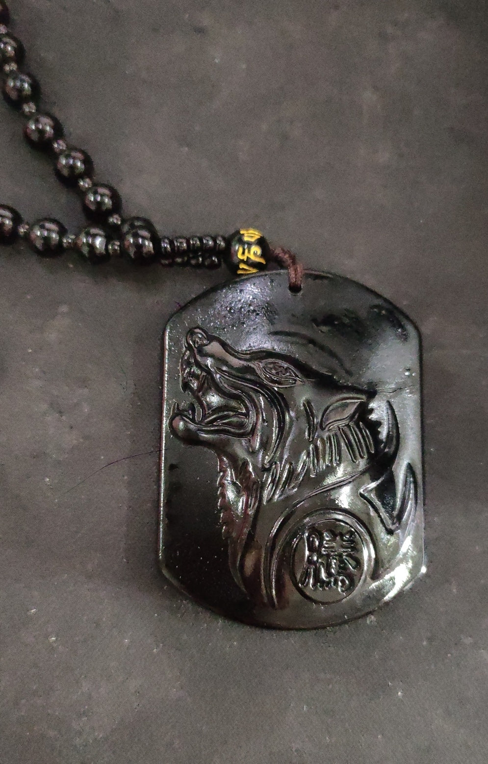 Obsidian Wolf Head Amulet Necklace - Lucky Men's Jewellery