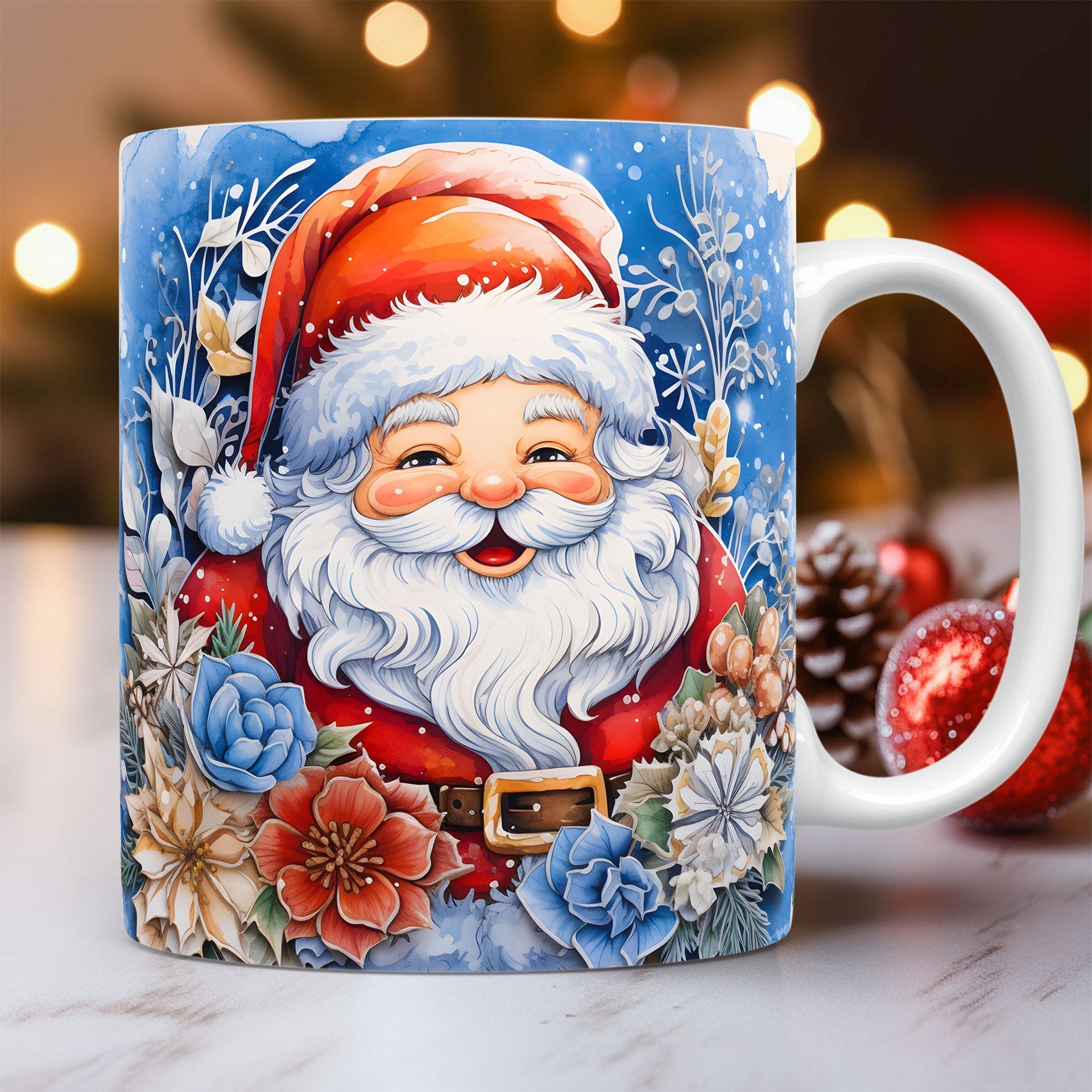 3D Christmas Ceramic Mug - Snowman & Santa Design