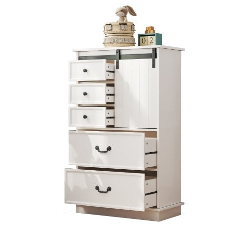 51'' Farmhouse Drawer Chest with Sliding Door & 5 Drawers