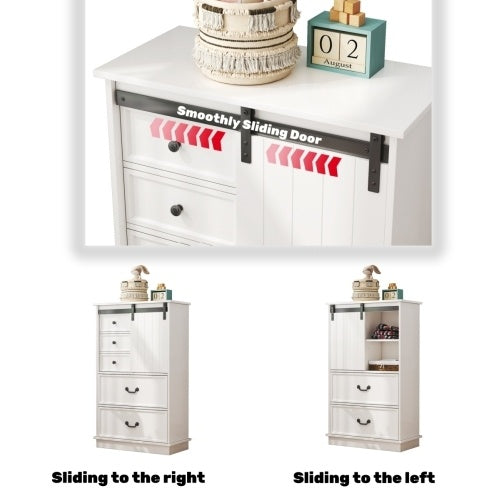 51'' Farmhouse Drawer Chest with Sliding Door & 5 Drawers