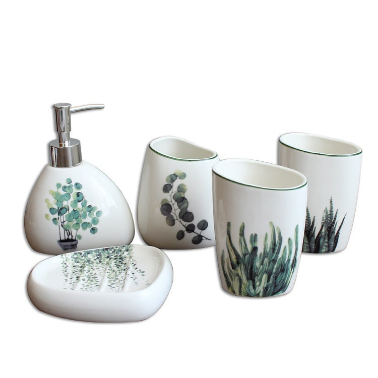 Green Plants Ceramic Wash Bathroom Supplies Wash Set