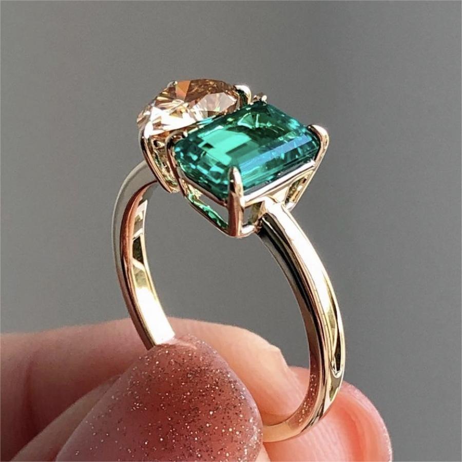 Luxury Green-Yellow Zircon Square Gold Ring