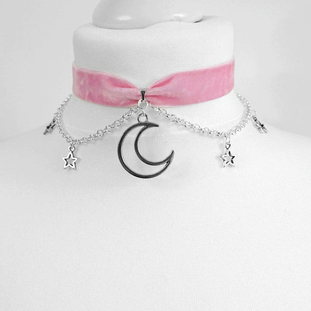 Black Crescent Moon Choker Necklace Gothic Grunge