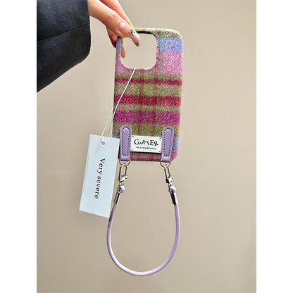 Ins Autumn And Winter Flannel Contrast Color Check Applicable Phone Case