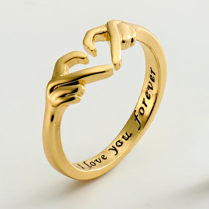 Romantic Heart Hand Hug Ring - Silver Couple Jewellery