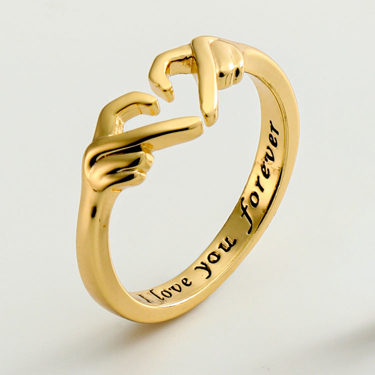 Romantic Heart Hand Hug Ring - Silver Couple Jewellery