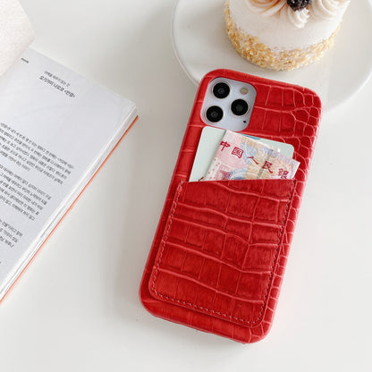 Leather crocodile-striped card case