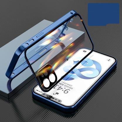 Metal Frame Buckle Double-Sided Glass Case – Compatible with Apple