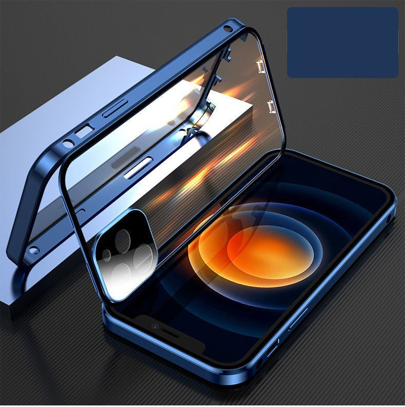 Metal Frame Buckle Double-Sided Glass Case – Compatible with Apple