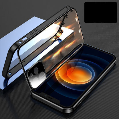 Metal Frame Buckle Double-Sided Glass Case – Compatible with Apple