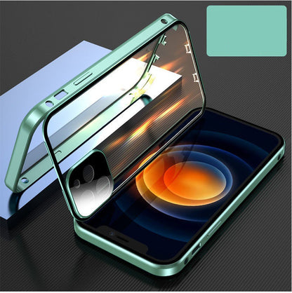 Metal Frame Buckle Double-Sided Glass Case – Compatible with Apple