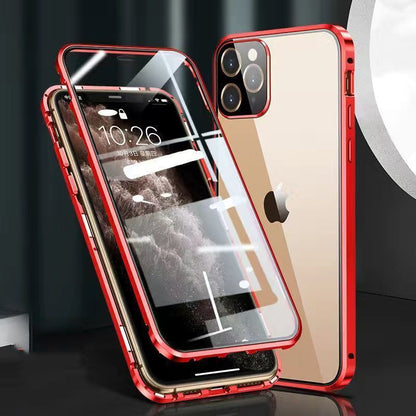Metal Frame Buckle Double-Sided Glass Case – Compatible with Apple