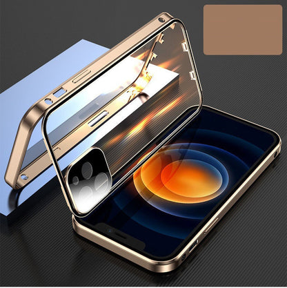 Metal Frame Buckle Double-Sided Glass Case – Compatible with Apple