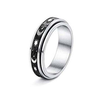 Stainless Steel Spinner Ring – Moon & Stars Anxiety Relief