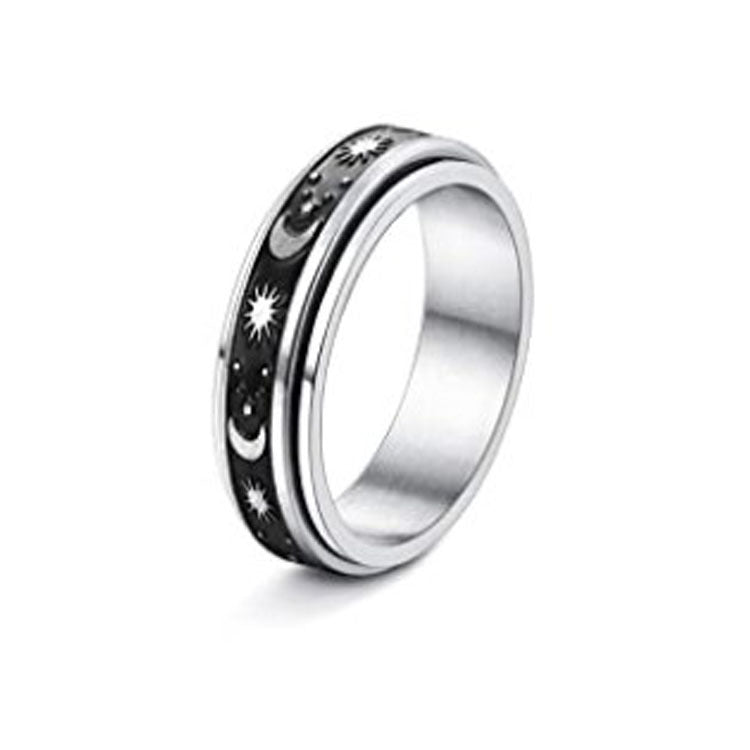 Stainless Steel Spinner Ring – Moon & Stars Anxiety Relief