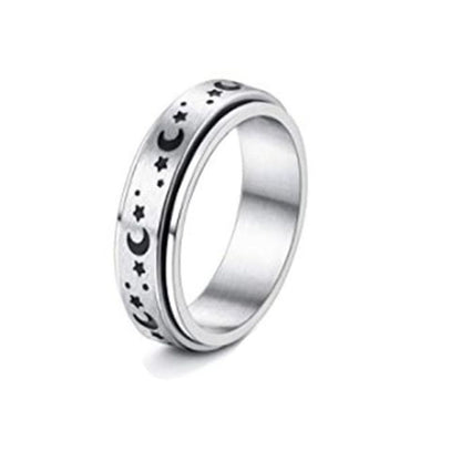Stainless Steel Spinner Ring – Moon & Stars Anxiety Relief
