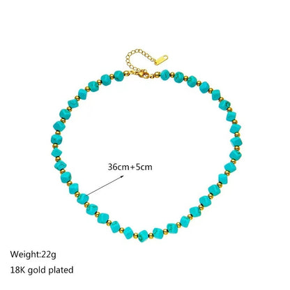 Turquoise French Retro Beaded Necklace For Women
