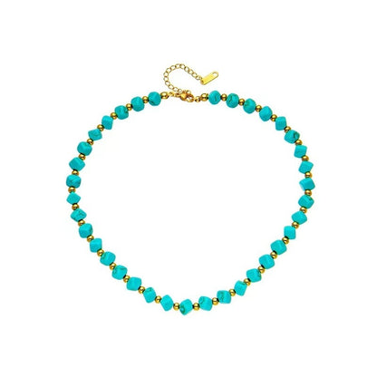 Turquoise French Retro Beaded Necklace For Women