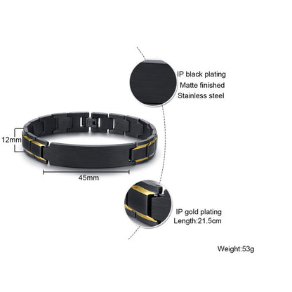 Custom Engraved Black Matte Chain Bracelet for Men