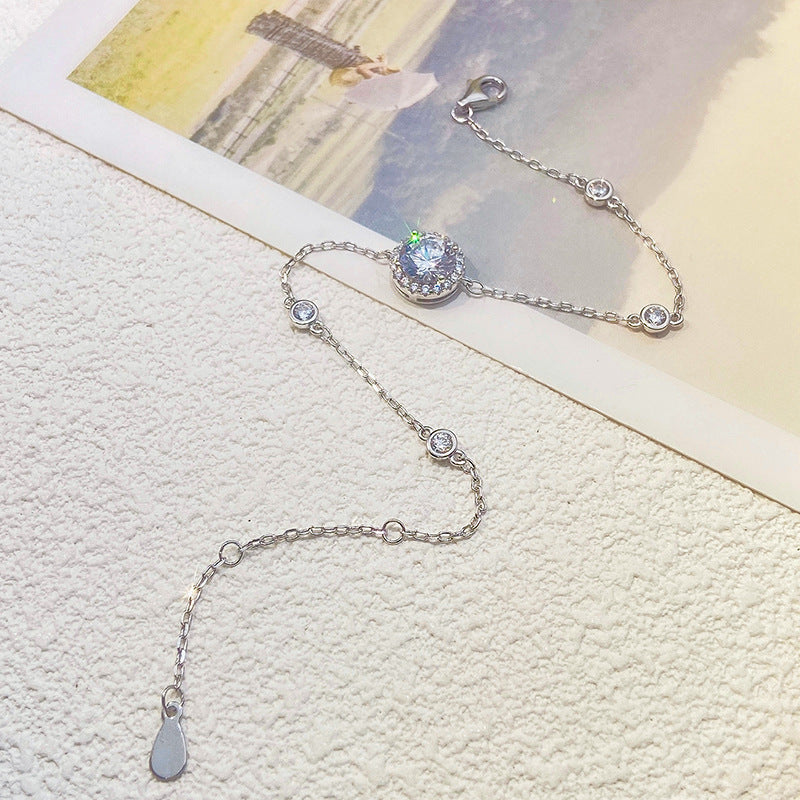 Sterling Silver Inlaid Zirconium Bracelet