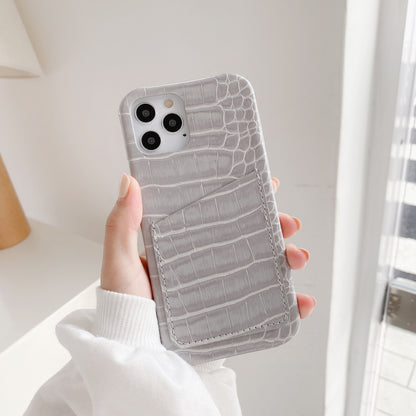 Leather crocodile-striped card case