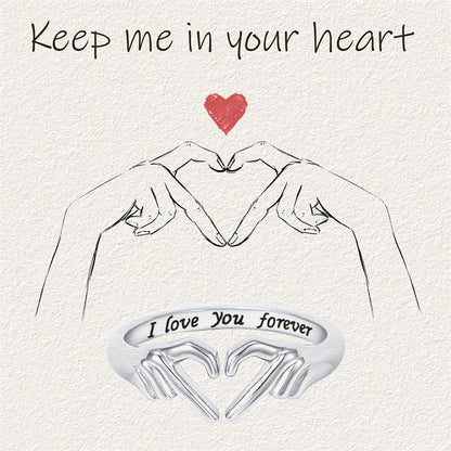 Romantic Heart Hand Hug Ring - Silver Couple Jewellery
