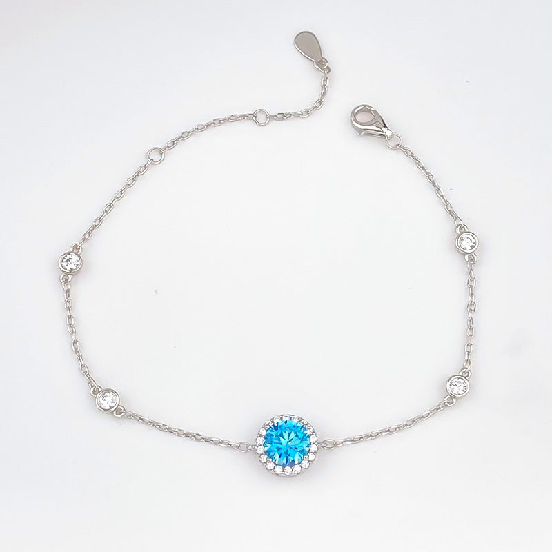 Sterling Silver Inlaid Zirconium Bracelet
