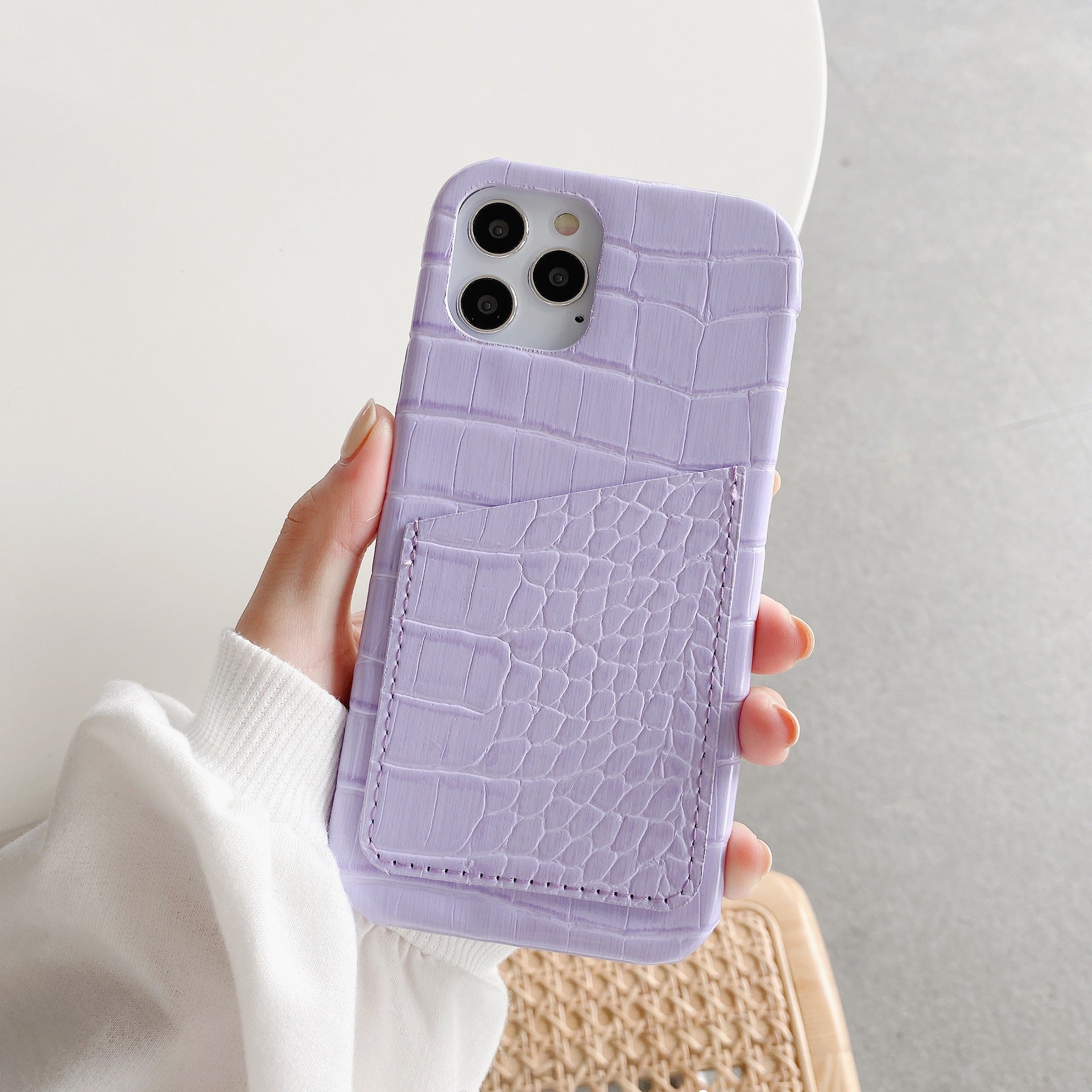 Leather crocodile-striped card case
