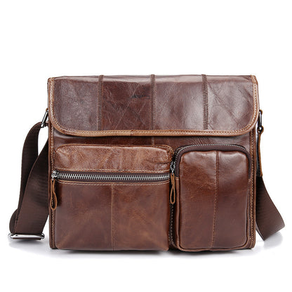 Men's Retro Leather Satchel - Oil Wax Finish & Casual Style