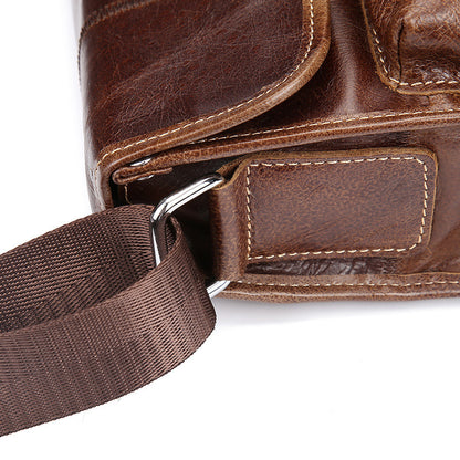 Men's Retro Leather Satchel - Oil Wax Finish & Casual Style