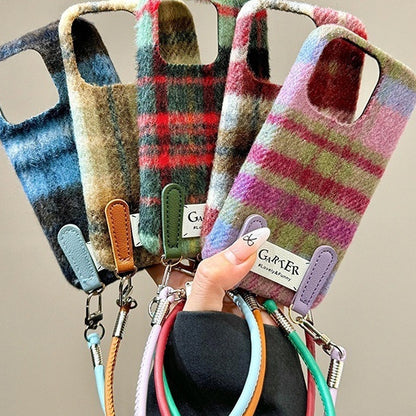 Ins Autumn And Winter Flannel Contrast Color Check Applicable Phone Case