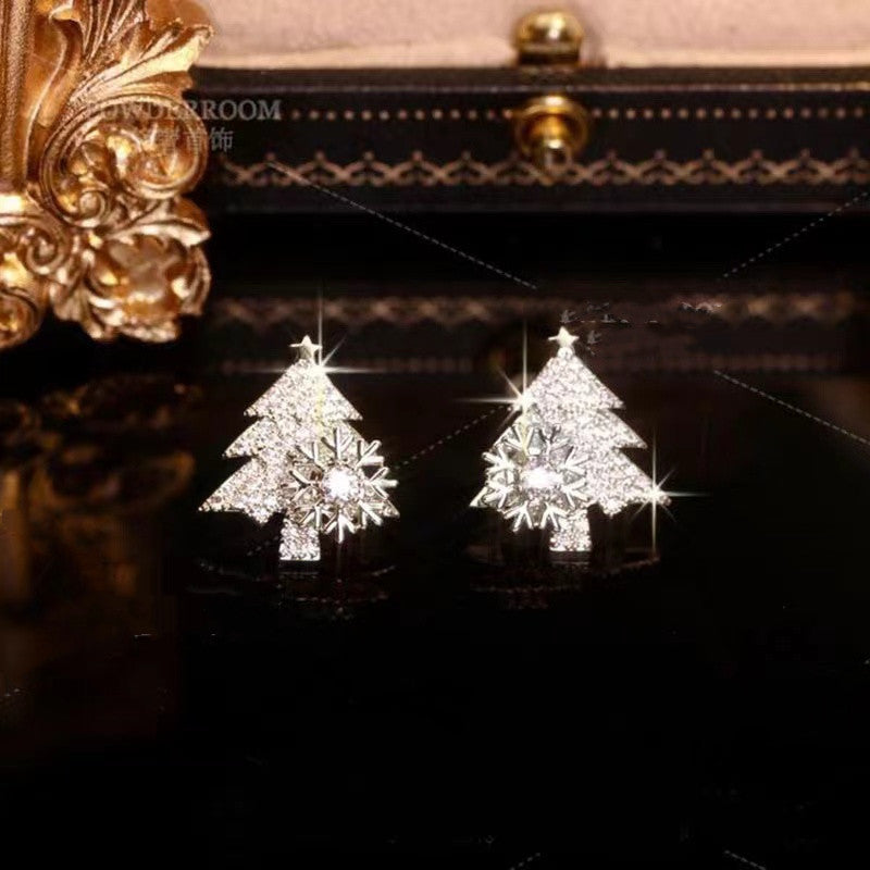 Rotatable Christmas Tree Rhinestone Earrings