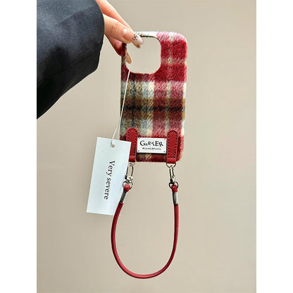 Ins Autumn And Winter Flannel Contrast Color Check Applicable Phone Case