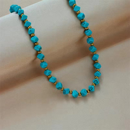 Turquoise French Retro Beaded Necklace For Women