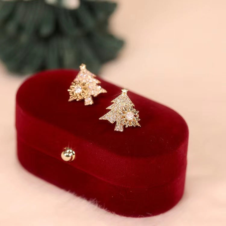 Rotatable Christmas Tree Rhinestone Earrings