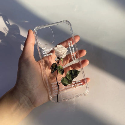 White Rose Branch Simple Transparent Mobile Phone Case