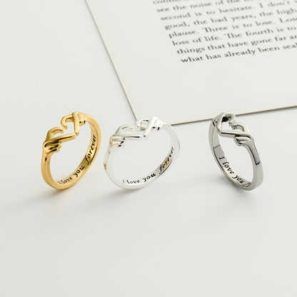 Romantic Heart Hand Hug Ring - Silver Couple Jewellery