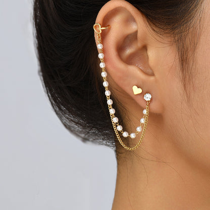 Korean Pearl Earbone Clip No-Hole Love Earrings