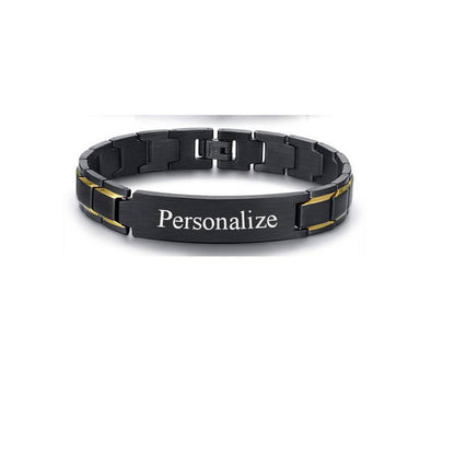 Custom Engraved Black Matte Chain Bracelet for Men