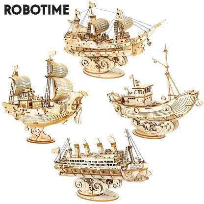 Robotime 3D Wooden Ship Puzzle – DIY Assembly Kit        4o