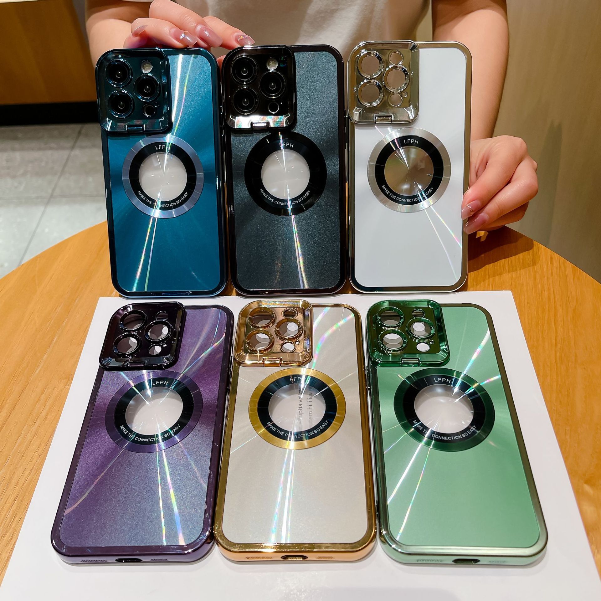 Luxury Electroplated Magsafe Case with Stand for 12/13/14 Pro Max